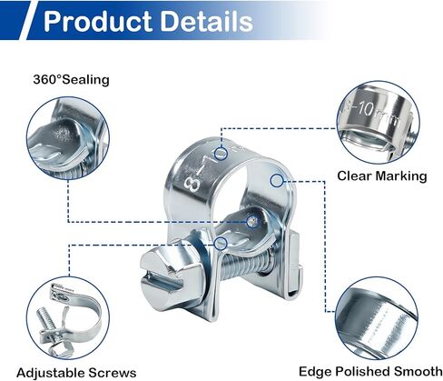 32Pcs 1/8" Mini Fuel Line Clamps, 5/16"-13/32" Dia (8-10mm) Fuel Injection Gas Line Hose Clamps, Adjustable Zinc Plated Pipe Hose Clip Tube Clamps for Diesel/Petrol Pipe in Automotive, Truck in Saudi Arabia