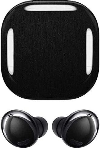 غلاف صوتي من Skinit متوافق مع Samsung Galaxy Buds Pro، مصمم في الأصل بتصميم ذو نسيج فولاذي مصقول باللون الأسود in Saudi Arabia