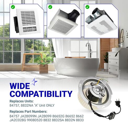 BlueStars 8832NA Blower Motor - Compatible with Nutone 84757 JA2B099N Bathroom Fan Motor - Replaces 8832NA A Unit ONLY JA2B099 86652G 86652 8662 JA2C028G 99080520 8832 8832SA 8832N 8833 in Saudi Arabia