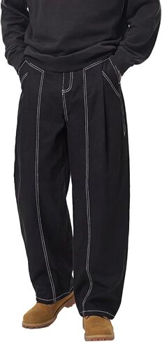 WZIKAI Men's Baggy Casual Pants Elastic Waist Parachute Pants Wide Leg Streetwear Trousers with Pockets in Kuwait