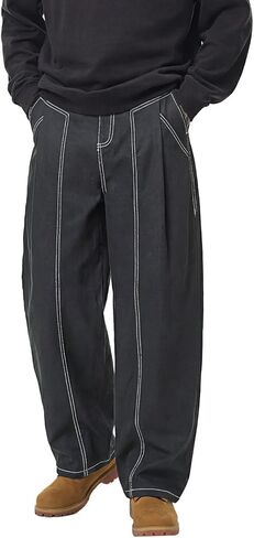 WZIKAI Men's Baggy Casual Pants Elastic Waist Parachute Pants Wide Leg Streetwear Trousers with Pockets in Saudi Arabia