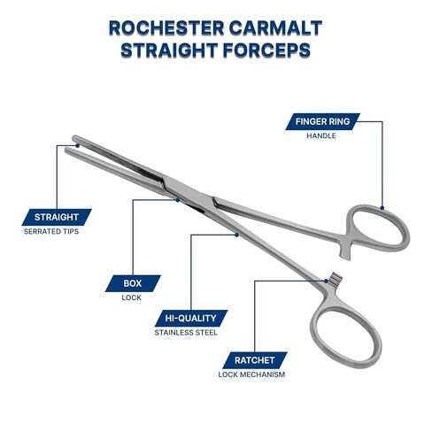 Rochester Carmalt Hemostat Artery Forceps with Cross Serrated and Longitudinal Grooved Jaws (8" STR.) in Kuwait