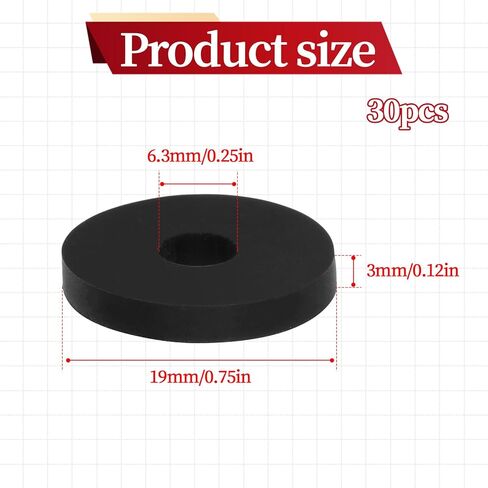 30 Pcs Rubber Washer, Flat 3/4 Inch OD X 1/4 Inch ID X 1/8 Inches Thickness Rubber Spacers Duty Abrasion Resistant Black Washers for Screws Bolts Household Appliances in Saudi Arabia