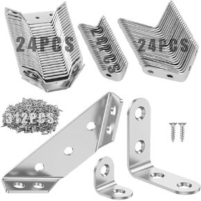 72Pcs Corner Bracket Set, 48Pcs L Brackets (Small + Medium) 24Pcs Triangular Support Brackets with Screws Multi Use Predrilled Hole Metal Bracket Corner Brace for Drawers Cabinets Tables and Chairs in Kuwait
