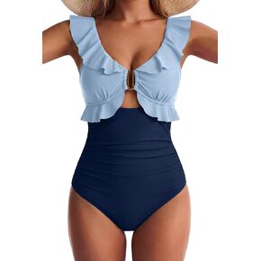 المرأة قطعة واحدة ملابس السباحة البطن التحكم كشكش المايوه انقطاع الخامس الرقبة المايوه Ruched التخسيس ملابس السباحة in Kuwait