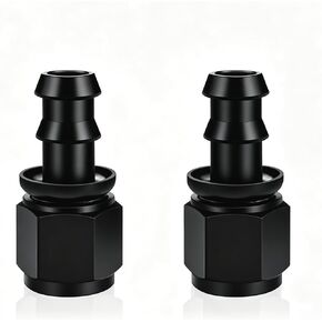 6AN Female to 3/8" Straight Push Lock Hose Fitting End for Rubber Fuel Line, Black Hard Two Stage Barb Aluminum Anodized Connector, Automotive Accessories for Vehicle Fuel Oil Line Modification, 2Pcs in Kuwait