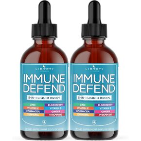 8-in-1 Immune Support Liquid Drops – Elderberry, Turmeric Curcumin, Echinacea, Ginger, Vitamins C & D3, Zinc & B6 – Fast-Absorbing Immune & Antioxidant Support – Vegan, Non-GMO – 4 oz in Kuwait