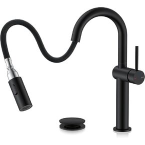 صنبور حمام كينيس قابل للسحب للأسفل مع بخاخ، صنبور حوض حمام بمقبض واحد أسود غير لامع مع بخاخ سحب، صنبور بار فانيتي مع تصريف منبثق ولوحة سطح، KE-9065B-2 in Kuwait