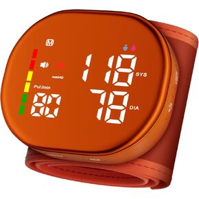 Double love Wrist Blood Pressure Monitor for Home Use - Upgraded Large LED Screen, Dual User 240 Memories with Carrying Case, Voice Broadcast, Adjustable bp Cuff (5.3-7.6 inches) - Orange in Kuwait