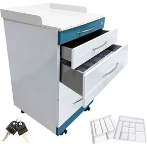 خزانة ملفات متنقلة معدنية من INTSUPERMAI بـ 4 أدراج مع قفل مقاس 19 بوصة، خزانة تخزين مساعد طب الأسنان، خزانة متنقلة لمساعد طب الأسنان، عربة تخزين من الفولاذ المقاوم للصدأ، لون أزرق وأبيض in Kuwait