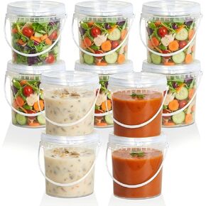 Airtight Clear Plastic Bucket with Lid, Ice Buckets for Parties, Reusable Ice Cream Tub with Handle, Food Storage Container, Food Grade Freezer and Microwave Safe for Sauce, Soup (16 OZ/500 ML) in Kuwait