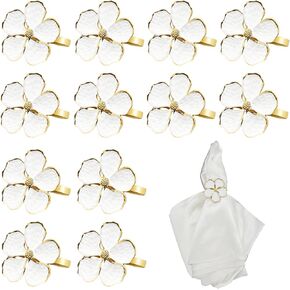 Napkin Rings Set of 12 Shiny White Flower Napkin Rings Elegant Holiday Gold Floral Napkins Ring for Family Dinners Weddings Parties Table Decorations and Daily Use in Kuwait