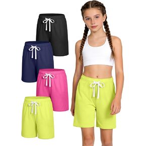 JOCMIC 4 Pack Girls Athletic Shorts Quick Dry for Running Basketball Soccer with Drawstring Pocket in Kuwait