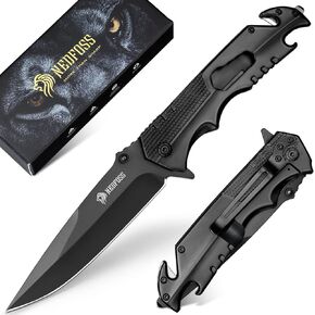 NedFoss FA48 Pocket Knife for Men, 5-in-1 Multitool Folding Knife with Frame-Lock, Bottle Opener, Glass Breaker, Seatbelt Cutter and Wrench, Survival Knife for Emergency Rescue, Camping, Work in Kuwait