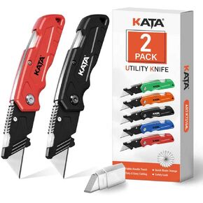 KATA Folding Utility Knife 4-Pack, Heavy Duty Box Cutter with Pocket Clip, Fixed Blade Safety Knife, Quick-Change Razor, Includes 20 Extra SK5 Blades Cutting for Cardboard, Carpet, Rope & DIY in Kuwait