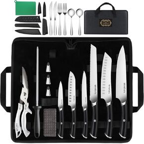 MOSFiATA Kitchen Knife Set, 12 Pcs Japanese Stainless Steel Knife Sets for Kitchen with Oxford cloth storage bag with Knife Sharpening Rod, Dishwasher Safe, For Outdoor in Kuwait