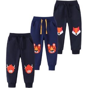 2-3 Pack Boy Drawstring Elastic Sweatpants Toddler Cartoon Print Car Animal Cotton Sport Jogger Pants with Pockets in Kuwait