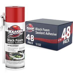 مانع تسرب رغوة الشلال الأسود من كراكن بوند - (24 × 12 أونصة) مانع تسرب رغوة البولي يوريثين الممتد باللون الأسود، رذاذ عازل مقاوم للأشعة فوق البنفسجية للمناظر الطبيعية والخارجية، استخدام القش، 24 عبوة in Kuwait