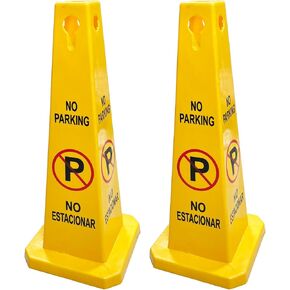Pack of 2 Four-Sided Traffic Cone No Parking Sign, High Visibility Yellow, 26 inches Heigh, No Parking Cones in Kuwait