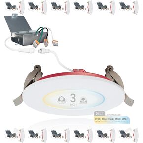 NUWATT 12 حزمة إضاءة LED مجوفة مقاس 3 بوصات مقاومة للحريق، مصابيح ويفر LED قابلة للتعتيم 3 بوصات، 5CCT 2700K/3000K/3500K/4000K/5000K، 8 وات، 550LM، لا حاجة إلى مخروط، CRI90 إضاءة مجوفة بدون غطاء رطبة وIC، ETL in Kuwait