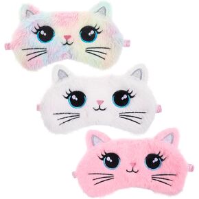Kids Eye Mask for Sleeping, 3 Pcs Cute Cat Girls Eye Mask Colorful Soft Plush Night Eye Masks Comfortable Funny Animal Blindfold Cover for Women Home Travel Camp in Saudi Arabia