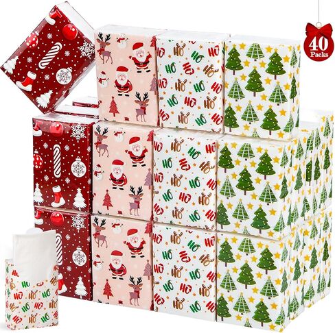 40 Pack Pocket Tissues Travel Packs Mini Facial Tissue 3 Ply Soft Unscented Portable Pocket Size 400 Sheets Small Tissue Packs Bulk Cute Geometric Pattern Individual Travel for Purse Party Travel in Kuwait