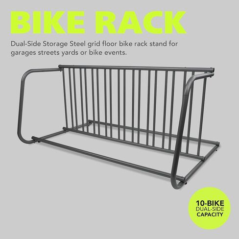 Pearington 10-Bike Floor Rack, Heavy-Duty Dual-Sided Steel Bicycle Storage Stand, Holds 10 Bikes, 59" Wide, Freestanding Organizer for Garages, Events, Streets, and Yards in Saudi Arabia