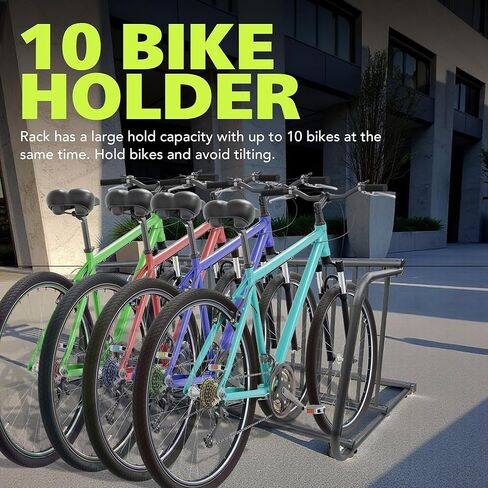 Pearington 10-Bike Floor Rack, Heavy-Duty Dual-Sided Steel Bicycle Storage Stand, Holds 10 Bikes, 59" Wide, Freestanding Organizer for Garages, Events, Streets, and Yards in Saudi Arabia