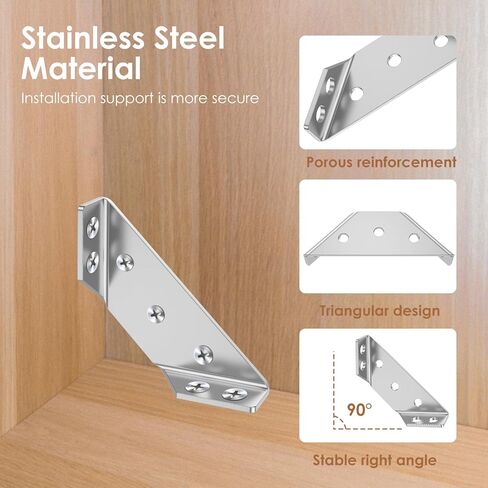 72Pcs Corner Bracket Set, 48Pcs L Brackets (Small + Medium) 24Pcs Triangular Support Brackets with Screws Multi Use Predrilled Hole Metal Bracket Corner Brace for Drawers Cabinets Tables and Chairs in Kuwait