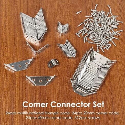 72Pcs Corner Bracket Set, 48Pcs L Brackets (Small + Medium) 24Pcs Triangular Support Brackets with Screws Multi Use Predrilled Hole Metal Bracket Corner Brace for Drawers Cabinets Tables and Chairs in Kuwait