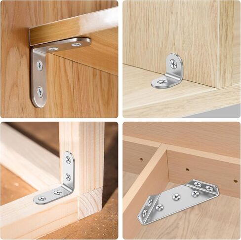 72Pcs Corner Bracket Set, 48Pcs L Brackets (Small + Medium) 24Pcs Triangular Support Brackets with Screws Multi Use Predrilled Hole Metal Bracket Corner Brace for Drawers Cabinets Tables and Chairs in Kuwait