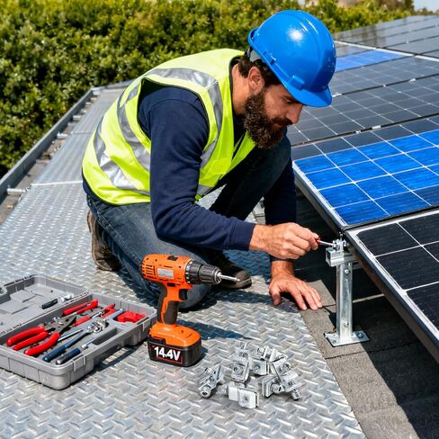 25 Pcs Grounding Tab, Solar Panel Grounding Lugs, Aluminium Alloy Grounding Clip, Ground Lug Compatible with Various Rail Types for Photovoltaic Roof Bracket and Ground Bracket Aluminum Rail in Kuwait