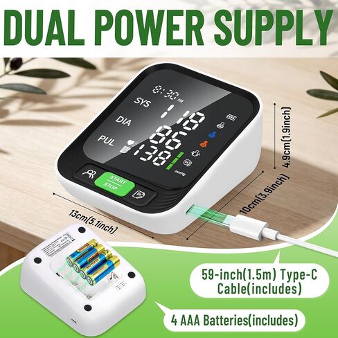 جهاز مراقبة ضغط الدم من يوفيتال للاستخدام المنزلي، جهاز قياس ضغط الدم التلقائي من أعلى الذراع مع أساور كبيرة قابلة للتعديل، جهاز مراقبة ضغط الدم لكبار السن مع شاشة LED كبيرة مقاس 3.7 بوصة، 2x199 سجل in Kuwait