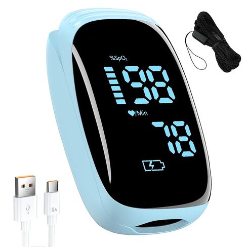 Fingertip Pulse Oximeter, Portable Rechargeable Oximeter Instant SpO2 & Accurate Heart Rate Reading for Adults, Includes Protective Silicone Cover (Blue) in Kuwait