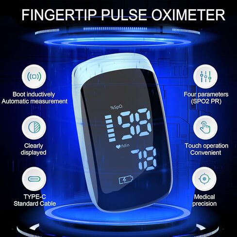 Fingertip Pulse Oximeter, Portable Rechargeable Oximeter Instant SpO2 & Accurate Heart Rate Reading for Adults, Includes Protective Silicone Cover (Blue) in Kuwait
