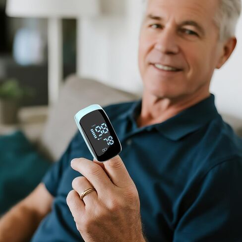 Fingertip Pulse Oximeter, Portable Rechargeable Oximeter Instant SpO2 & Accurate Heart Rate Reading for Adults, Includes Protective Silicone Cover (Blue) in Kuwait