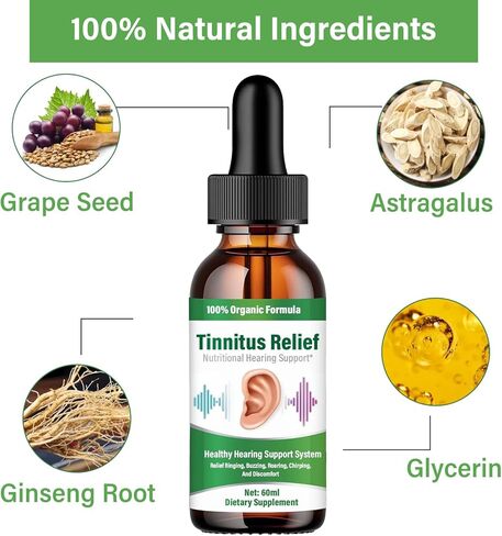 Tinnitus Relief for Ringing Ears, Natural Herbal Blend, Best Ear Ringing Relief Drops for Reduce Ear Noise & Improve Hearing, 2 Fl Oz in Kuwait