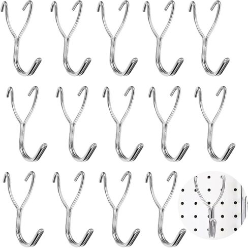 15 Pack Pegboard Hooks Add on Pegboard Panels Hook Non Falling Metal Prong Hooks for Peg Board Wall Organizer Pegboard Wall Panels Garage Tool Hanging Display Jewelry Craft Art Fair Retail in Saudi Arabia