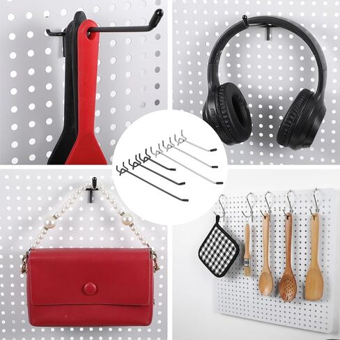 120 حزمة من خطافات Pegboard، خطاف رفوف لوح ربط 4/6/8 بوصة لأدوات التعليق تناسب 1/8 بوصة و1/4 بوصة شماعات عرض حائطية لملحقات حائط المرآب وتنظيم الحرف اليدوية (فضي، أسود) in Saudi Arabia