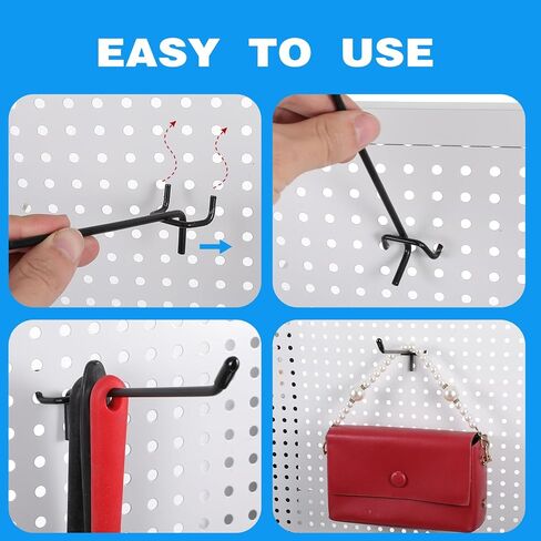 120 حزمة من خطافات Pegboard، خطاف رفوف لوح ربط 4/6/8 بوصة لأدوات التعليق تناسب 1/8 بوصة و1/4 بوصة شماعات عرض حائطية لملحقات حائط المرآب وتنظيم الحرف اليدوية (فضي، أسود) in Saudi Arabia