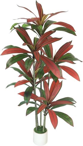 Artificial Dracaena Tree 5FT - Fake Plants Tree with White Planter - Faux Yucca Tree Tall with Lifelike Trunk and Leaves in Pot - Dracaena Artificial Plant for Home Office Living Room Decor in Saudi Arabia