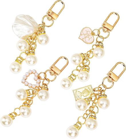 6pcs Gold Ocean Shell Conch Heart Cheychains accains للنساء ، وسحر سلسلة مفاتيح السيارة اللطيفة مع شرابة اللؤلؤ للمحفظة والمحفظة والحقيبة in Kuwait