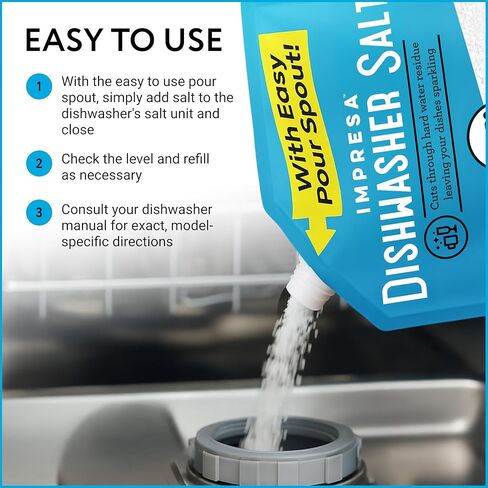 ملح منعم مياه غسالة الأطباق 8.8 رطل - ملح الحبوب الخشن النقي لبوش، ميلي، ويرلبول، ثيرمادور وأكثر - يزيل الترسبات الكلسية والبقع والبقايا - نباتي، صنع في الولايات المتحدة الأمريكية in Kuwait