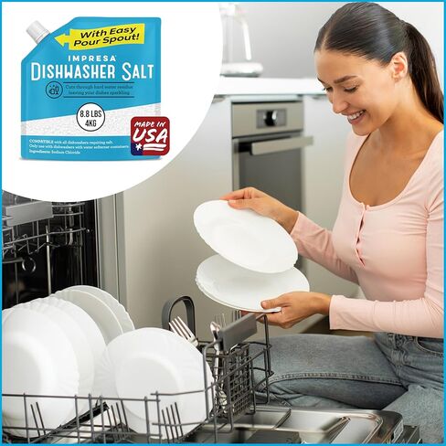 ملح منعم مياه غسالة الأطباق 8.8 رطل - ملح الحبوب الخشن النقي لبوش، ميلي، ويرلبول، ثيرمادور وأكثر - يزيل الترسبات الكلسية والبقع والبقايا - نباتي، صنع في الولايات المتحدة الأمريكية in Kuwait