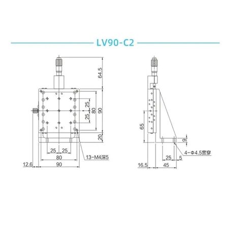 Z-axis 90 * 90mm LV90-C2 58.8N Manual Displacement Vertical Lifting fine-Tuning Platform in Saudi Arabia