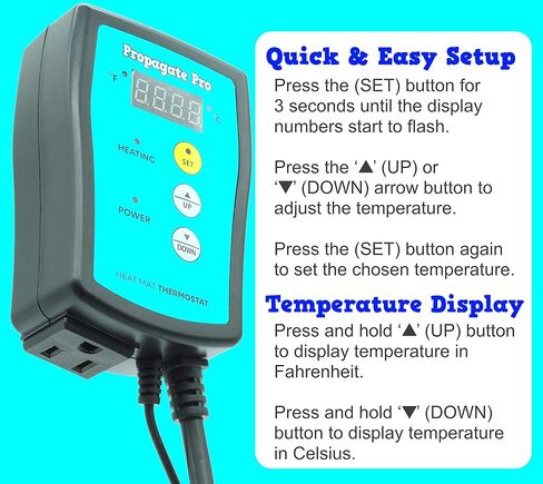 Plug in 1000 Watt Heating Thermostat Outlet 34-108°F by Propagate Pro 110V, 120V Heat Mat Heater Pad Temperature Controller for Starting Seeds, Reptiles, Egg Incubation + Beer Brewing/Wine Making in Saudi Arabia