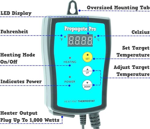 Plug in 1000 Watt Heating Thermostat Outlet 34-108°F by Propagate Pro 110V, 120V Heat Mat Heater Pad Temperature Controller for Starting Seeds, Reptiles, Egg Incubation + Beer Brewing/Wine Making in Saudi Arabia