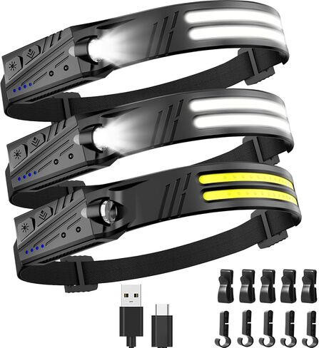 Headlamp Rechargeable,2 Pack 230° Wide Beam Head Lamp,2000 Lumen Super Bright LED Headlamp with Motion Sensor,Waterproof 0.14lb Lightweight Head Lights for Forehead Hiking Running,Camping Essentials in Saudi Arabia