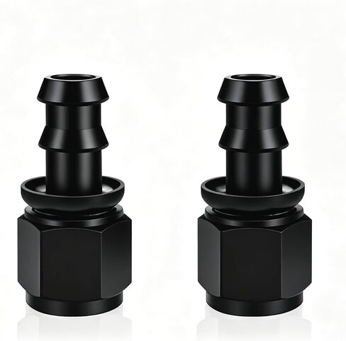 6AN Female to 3/8" Straight Push Lock Hose Fitting End for Rubber Fuel Line, Black Hard Two Stage Barb Aluminum Anodized Connector, Automotive Accessories for Vehicle Fuel Oil Line Modification, 2Pcs in Kuwait