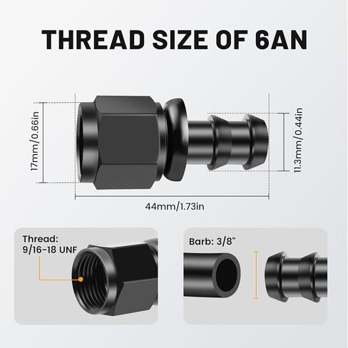 6AN Female to 3/8" Straight Push Lock Hose Fitting End for Rubber Fuel Line, Black Hard Two Stage Barb Aluminum Anodized Connector, Automotive Accessories for Vehicle Fuel Oil Line Modification, 2Pcs in Kuwait